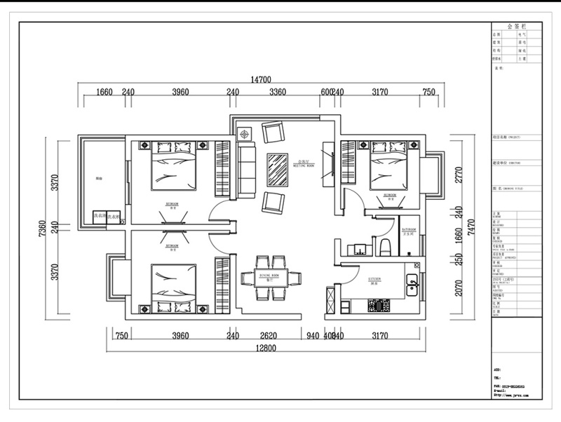 三室两厅CAD户型图平面