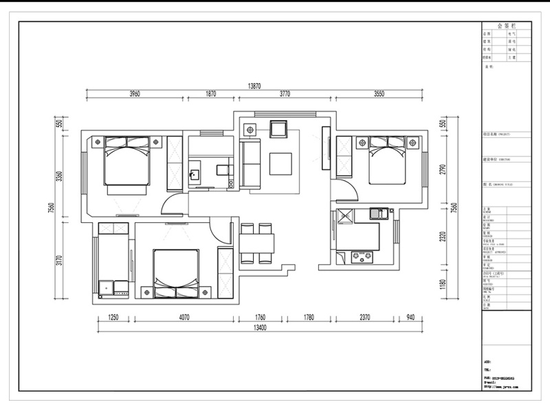 三室两厅CAD户型图平面方案